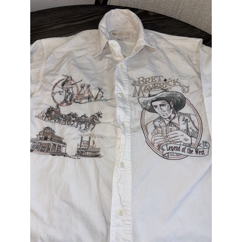 Warner Bros Bret Maverick Vtg‎ 1994 Embroidered Button Up Long Sleeve Shirt XS